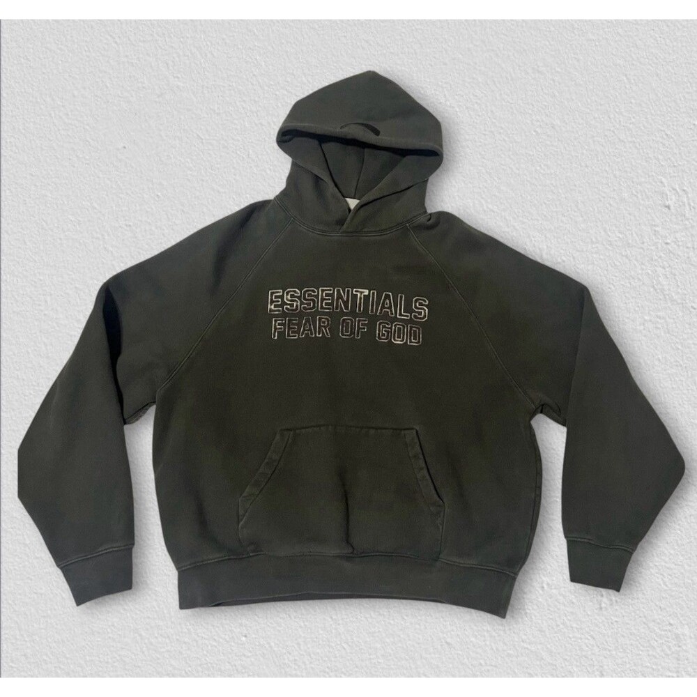 Fear of God Essentials Hoodie Men’s Small - Faded Off Black Velvet Letters FOG